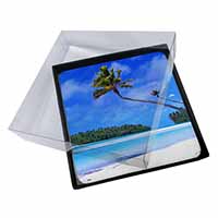 4x Tropical Paradise Beach Picture Table Coasters Set in Gift Box