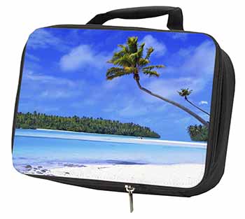 Tropical Paradise Beach Black Insulated School Lunch Box/Picnic Bag