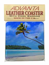 Tropical Paradise Beach Single Leather Photo Coaster