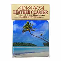 Tropical Paradise Beach Single Leather Photo Coaster