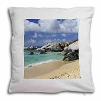 Tropical Seychelles Beach Soft White Velvet Feel Scatter Cushion