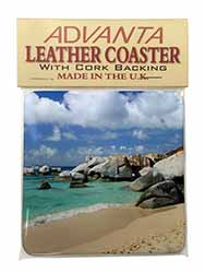 Tropical Seychelles Beach Single Leather Photo Coaster