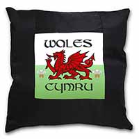 Wales Cymru Welsh Gift Black Satin Feel Scatter Cushion