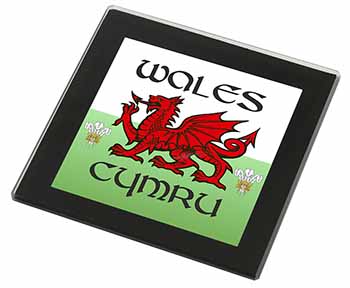 Wales Cymru Welsh Gift Black Rim High Quality Glass Coaster