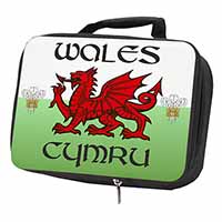 Wales Cymru Welsh Gift Black Insulated School Lunch Box/Picnic Bag