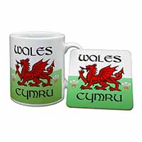Wales Cymru Welsh Gift Mug and Coaster Set