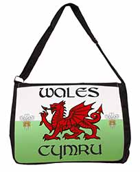 Wales Cymru Welsh Gift Large Black Laptop Shoulder Bag School/College