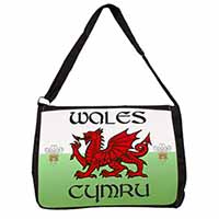 Wales Cymru Welsh Gift Large Black Laptop Shoulder Bag School/College