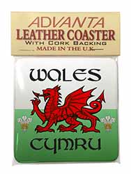 Wales Cymru Welsh Gift Single Leather Photo Coaster