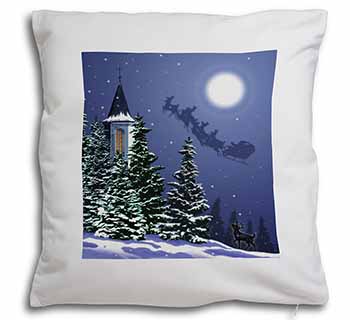 Christmas Eve Santa on Sleigh Soft White Velvet Feel Scatter Cushion