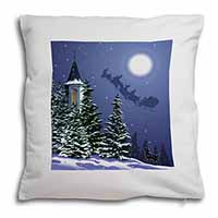 Christmas Eve Santa on Sleigh Soft White Velvet Feel Scatter Cushion