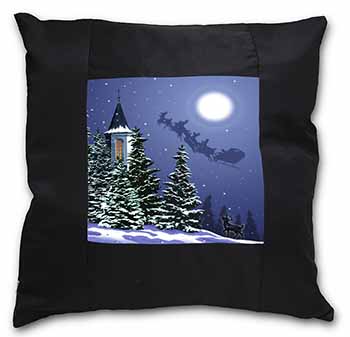 Christmas Eve Santa on Sleigh Black Satin Feel Scatter Cushion