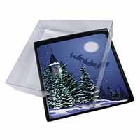 4x Christmas Eve Santa on Sleigh Picture Table Coasters Set in Gift Box