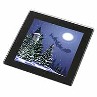Christmas Eve Santa on Sleigh Black Rim High Quality Glass Coaster
