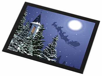 Christmas Eve Santa on Sleigh Black Rim High Quality Glass Placemat