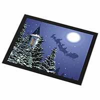 Christmas Eve Santa on Sleigh Black Rim High Quality Glass Placemat