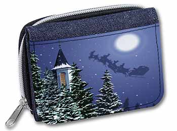 Christmas Eve Santa on Sleigh Unisex Denim Purse Wallet