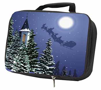 Christmas Eve Santa on Sleigh Black Insulated School Lunch Box/Picnic Bag