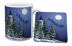 Christmas Eve Santa on Sleigh Mug and Coaster Set