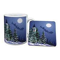 Christmas Eve Santa on Sleigh Mug and Coaster Set