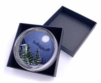 Christmas Eve Santa on Sleigh Glass Paperweight in Gift Box