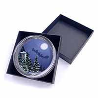 Christmas Eve Santa on Sleigh Glass Paperweight in Gift Box