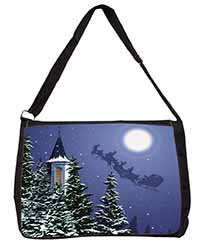 Christmas Eve Santa on Sleigh Large Black Laptop Shoulder Bag School/College