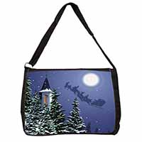 Christmas Eve Santa on Sleigh Large Black Laptop Shoulder Bag School/College