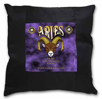 Aries Astrology Star Sign Birthday Gift Black Satin Feel Scatter Cushion