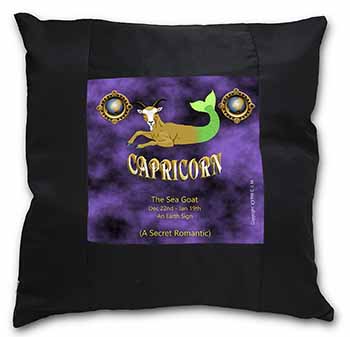 Capricorn Star Sign Birthday Gift Black Satin Feel Scatter Cushion
