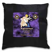 Aquarius Star Sign Birthday Gift Black Satin Feel Scatter Cushion