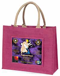 Aquarius Star Sign Birthday Gift Large Pink Jute Shopping Bag