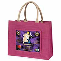 Aquarius Star Sign Birthday Gift Large Pink Jute Shopping Bag