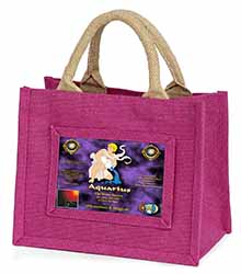 Aquarius Star Sign Birthday Gift Little Girls Small Pink Jute Shopping Bag