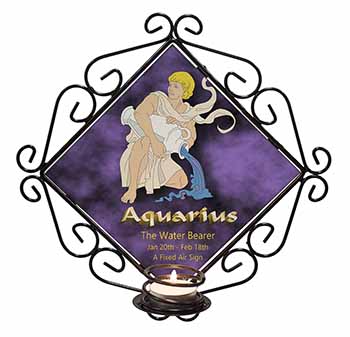 Aquarius Star Sign Birthday Gift Wrought Iron Wall Art Candle Holder