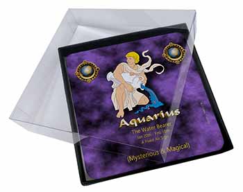 4x Aquarius Star Sign Birthday Gift Picture Table Coasters Set in Gift Box