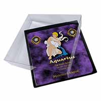 4x Aquarius Star Sign Birthday Gift Picture Table Coasters Set in Gift Box