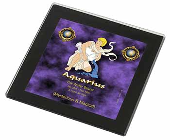 Aquarius Star Sign Birthday Gift Black Rim High Quality Glass Coaster