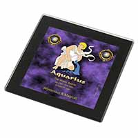 Aquarius Star Sign Birthday Gift Black Rim High Quality Glass Coaster