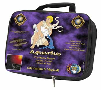 Aquarius Star Sign Birthday Gift Black Insulated School Lunch Box/Picnic Bag