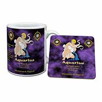 Aquarius Star Sign Birthday Gift Mug and Coaster Set