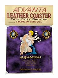 Aquarius Star Sign Birthday Gift Single Leather Photo Coaster