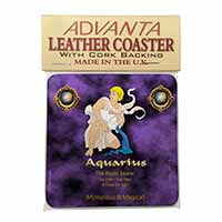 Aquarius Star Sign Birthday Gift Single Leather Photo Coaster