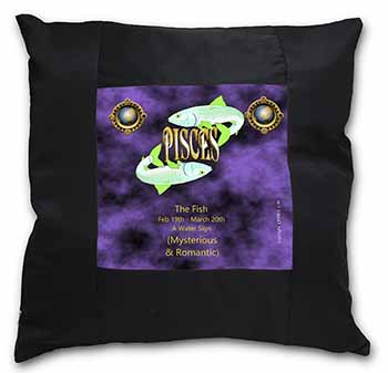 Pisces Star Sign Birthday Gift Black Satin Feel Scatter Cushion