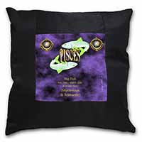 Pisces Star Sign Birthday Gift Black Satin Feel Scatter Cushion