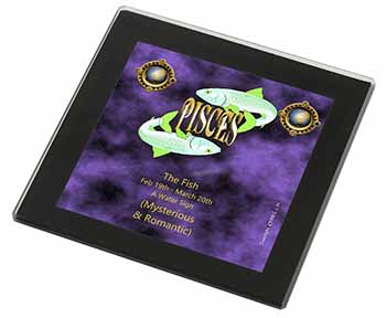 Pisces Star Sign Birthday Gift Black Rim High Quality Glass Coaster