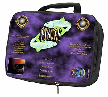 Pisces Star Sign Birthday Gift Black Insulated School Lunch Box/Picnic Bag