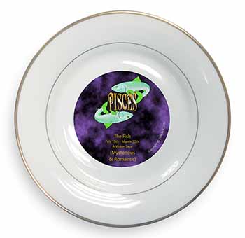 Pisces Star Sign Birthday Gift Gold Rim Plate Printed Full Colour in Gift Box
