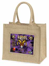Aries Astrology Star Sign Birthday Gift Natural/Beige Jute Large Shopping Bag