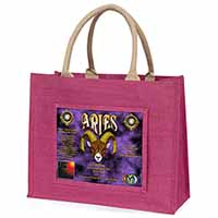 Aries Astrology Star Sign Birthday Gift Large Pink Jute Shopping Bag
